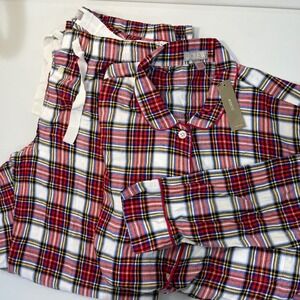 New J.CREW Mens Pajama Set M‎ Red White Plaid Cotton Sleepwear Lounge Cozy Gift